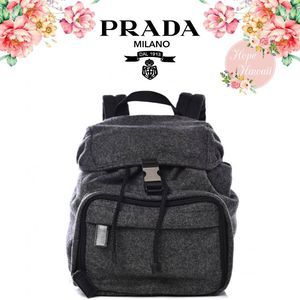 Prada Wool Drawstring Backpack Grey